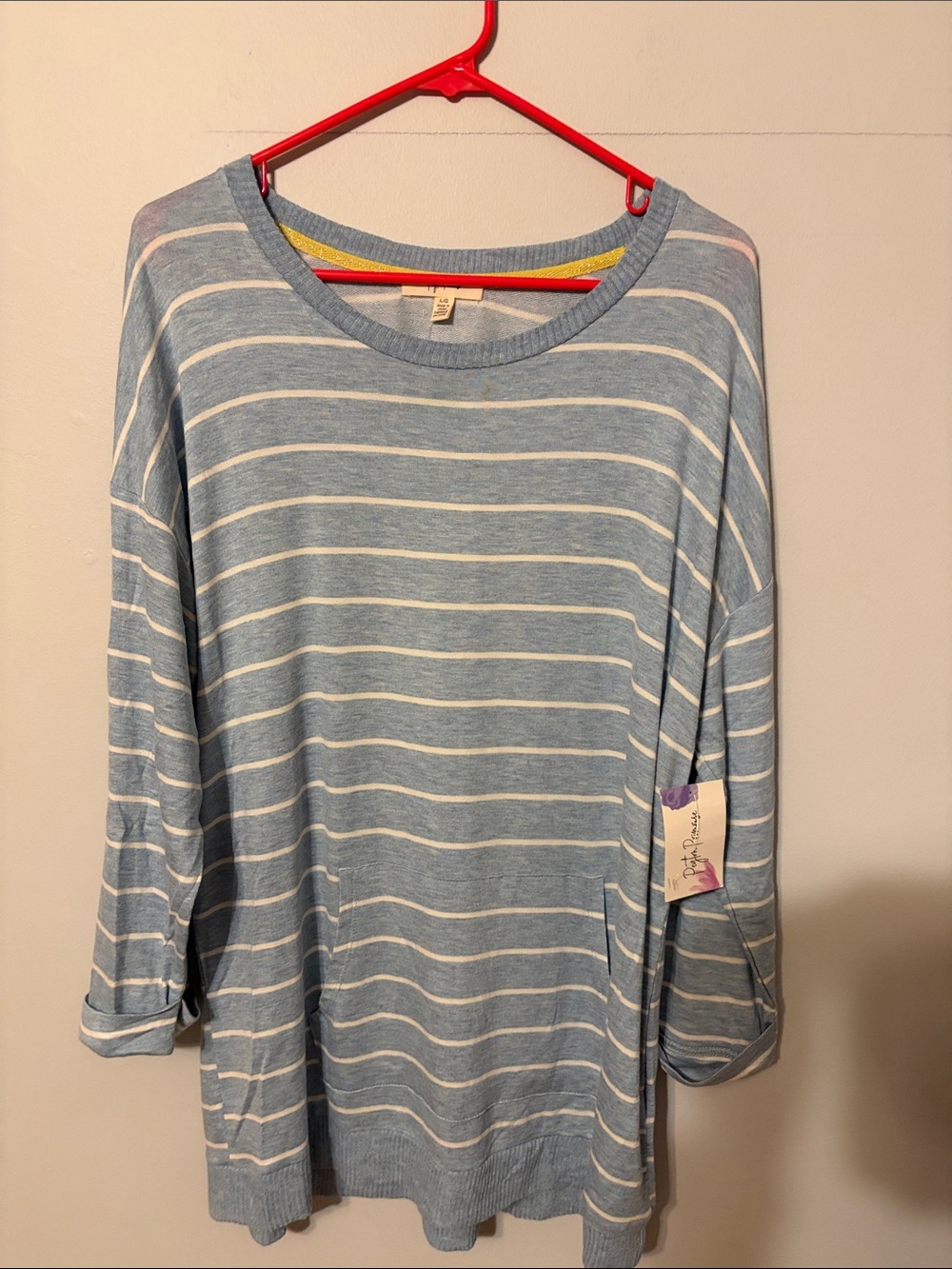 Peyton Primrose Striped Light Blue Crew Neck Sweater.large. Rayon/spandex.NWT